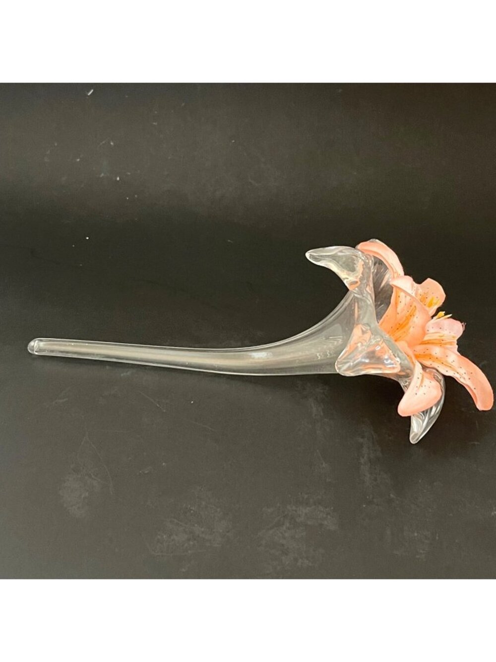 Vintage Hand Blown Flower Bud Vase Glass Amaryllis Side Lying Stem Trumpet Lily - Picture 3 of 8